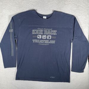 Crazy Shirts Mens XL Blue Kick Back Triathlon Graphic Tee Beer Surfing Front Hit